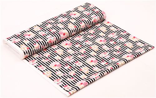 black and white striped sweets dessert fabric by Cosmo 3