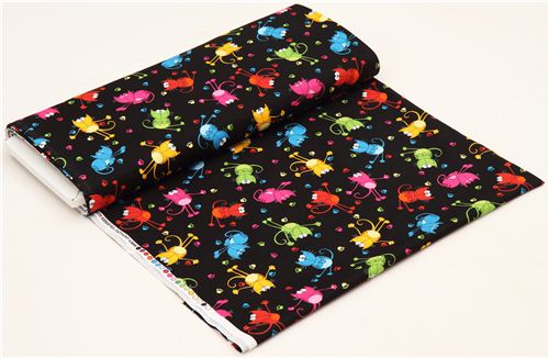 schwarzer Tier Stoff mit bunten Katzen Timeless Treasures 3