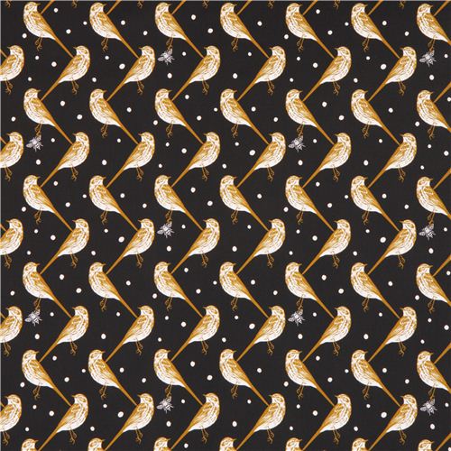 black atori bird echino Decoro cotton sateen fabric 2
