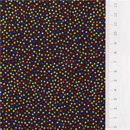 Remnant (22 x 112 cm) - black background garden pindot colourful polka dots on cotton fabric 3