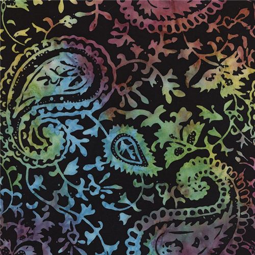 Black Batik Colorful Paisley Design Extra Wide Fabric By Timeless Treasures Modes4u 3073