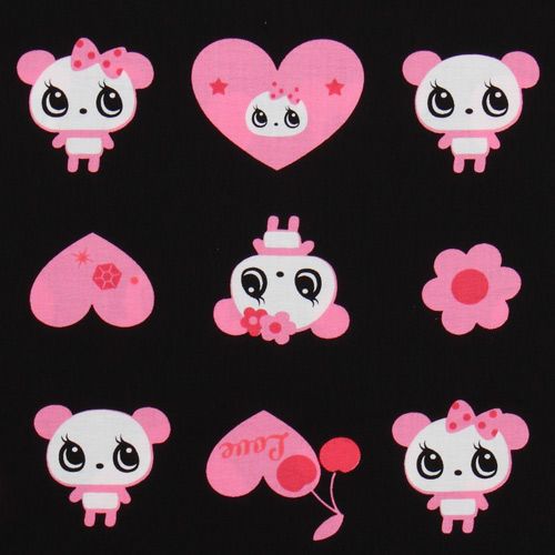 black big panda fabric with rosa hearts Japan 1