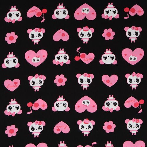 black big panda fabric with rosa hearts Japan 2
