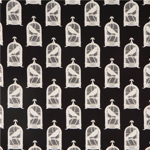 black bird in cage animal fabric Michael Miller Jackclaws 2