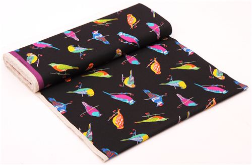 black birds echino Canvas fabric with birds 4