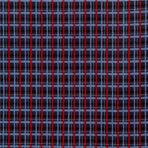 black blue red dark blue silver metallic stripe laminate fabric by Lecien 3
