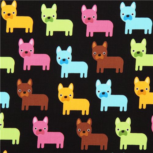 black bulldog colorful dog fabric Urban Zoologie by Robert Kaufman USA