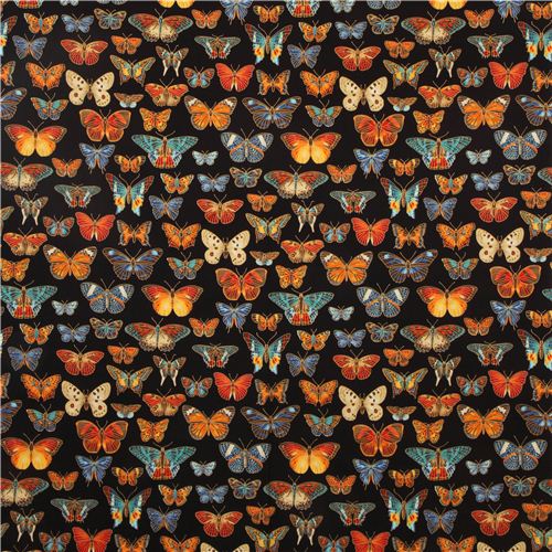 black butterfly & gold fabric par Robert Kaufman USA 2