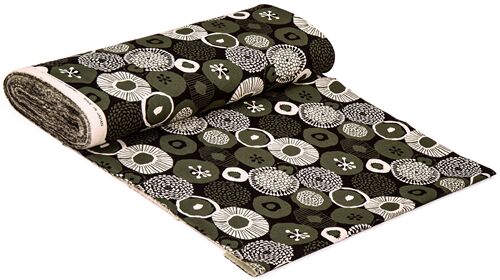 black canvas fabric Japan white green flowers round bloom heads