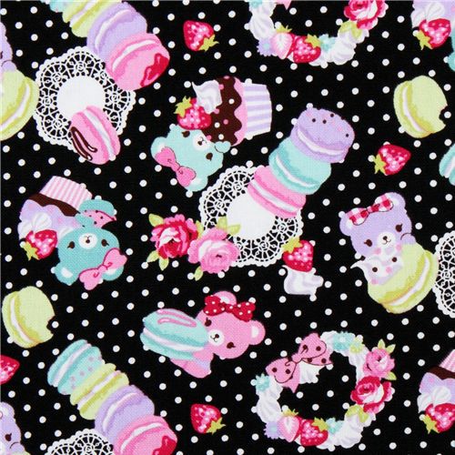black canvas fabric macaroons bears Japan kawaii 1