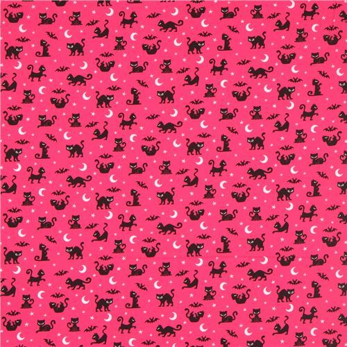 tessuto fucsia Robert Kaufman Halloween gatti neri modeS4u