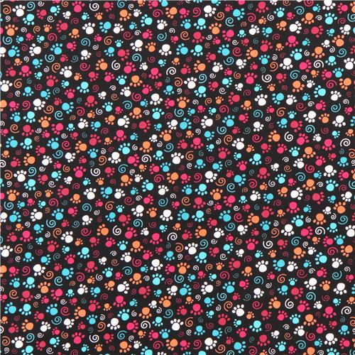 black cat paw print fabric by Quilting Treasures Fabric by Japanese
