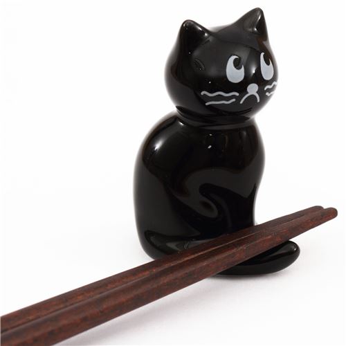 black cat sitting down ceramic chopstick rest bento from Japan modeS4u