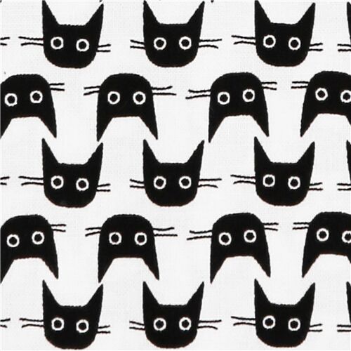 Tissu En Coton Blanc Dear Stella Avec Des Tetes De Chats Noirs Modes4u