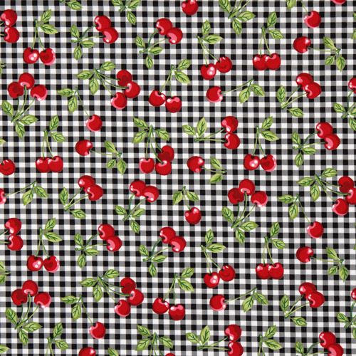 black gingham cherry fabric Robert Kaufman 2