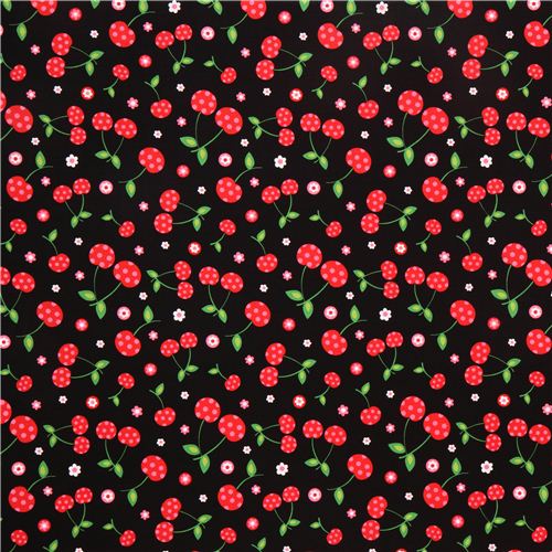 schwarzer Kirschen und Blumen Stoff von Robert Kaufman 2