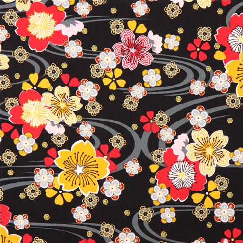 black cherry blossom flower glitter fabric Diary of a Geisha by StudioE