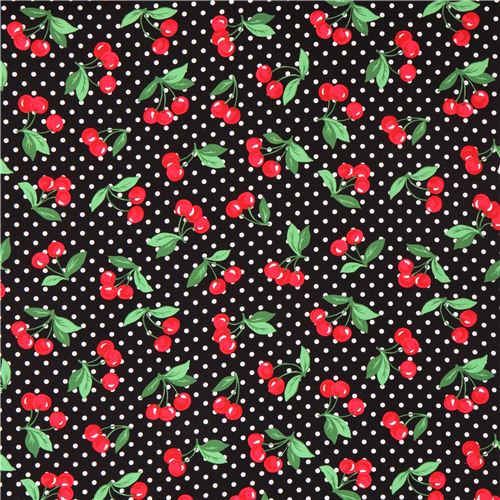 Remnant 41 cm - black cherry polka dot fabric Cherry Dot by Michael Miller 2