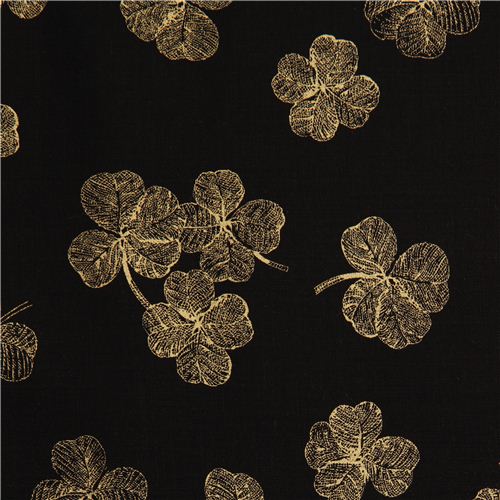 schwarzer Kleeblatt Stoff von Timeless Treasures mit Gold Stoff