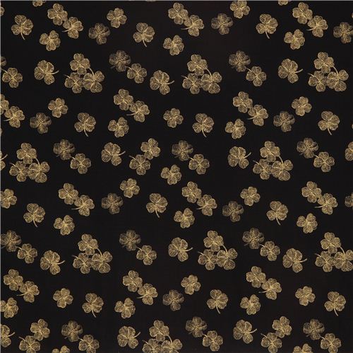 schwarzer Kleeblatt Stoff von Timeless Treasures mit Gold 2