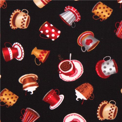 black coffee Mini mug cup Timeless Treasures fabric from the USA Fabric