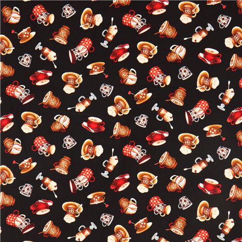 black coffee cups fabric by Timeless Treasures from the USA 2