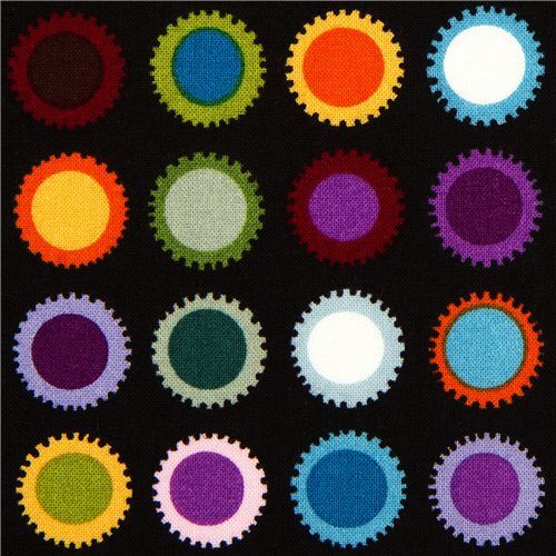 Remnant (37 x 114 cm) - black cog wheel dot fabric by Alexander Henry