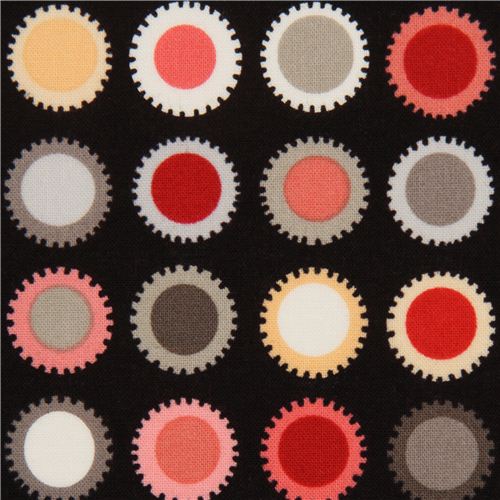 black cog wheel dot fabric by Alexander Henry pink-grey Fabric