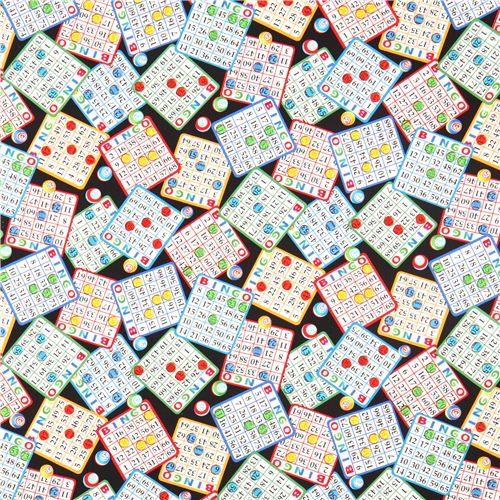 black colorful bingo retro fabric by Timeless Treasures USA 2