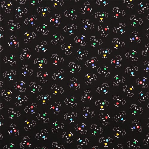 black colorful dog face fabric 'Who's your Doggie' Blank Quilting USA 2