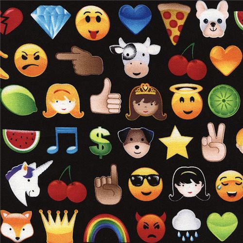 black colorful emoji emoticon fabric by Timeless Treasures  Fabric