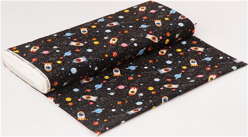 black cotton fabric planets rockets by Michael Miller by Michael Miller ...