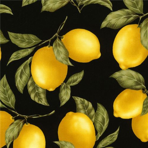 black cute yellow lemon green leaf fabric by Timeless Treasures from ...