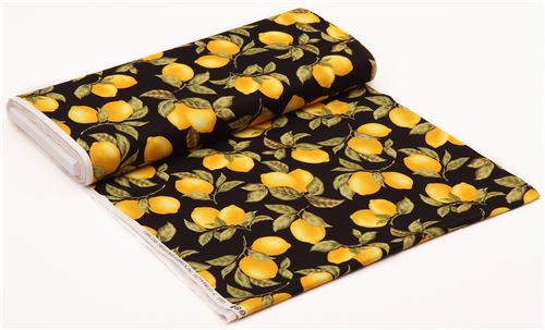 black cute yellow lemon green leaf fabric by Timeless Treasures from the USA 4
