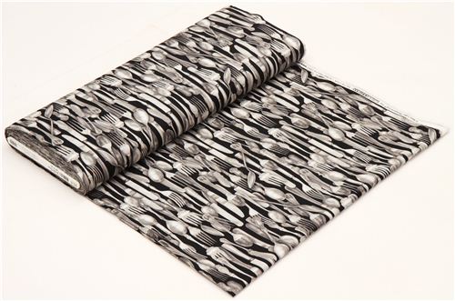 black cutlery fabric Robert Kaufman knife fork 3
