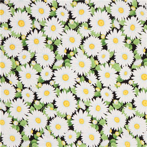 black daisy flower fabric by Timeless Treasures USA Fabric by Timeless