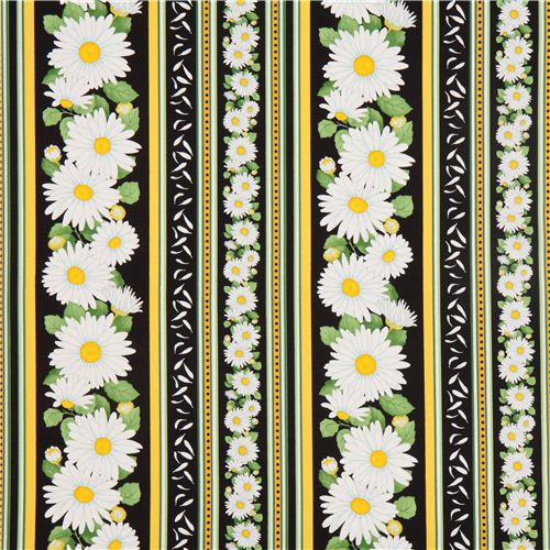 black daisy in stripes fabric by Timeless Treasures USA 2