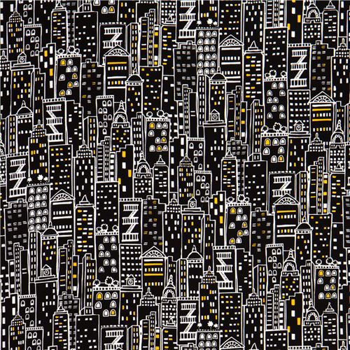 black designer fabric with city skyscraper New York Fabric by Timeless ...