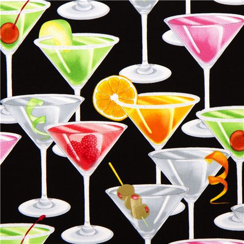 black designer fabric with cocktail martini glas olive 1