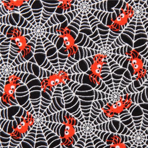black designer fabric with glow in the dark spiderwebs 1