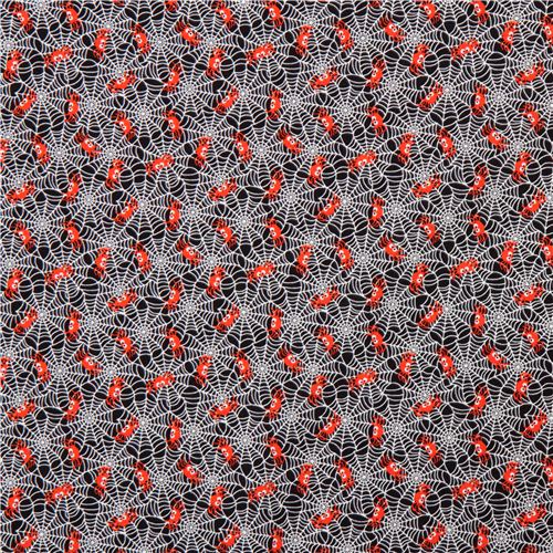 black designer fabric with glow in the dark spiderwebs 2