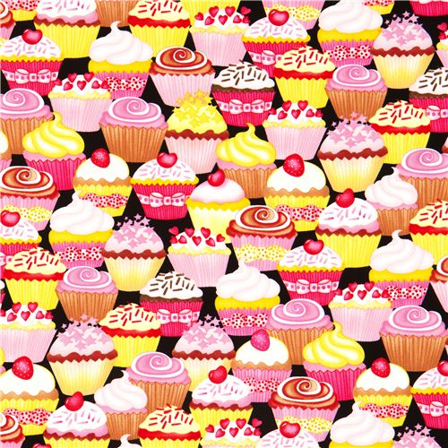 black designer fabric with packed cupcakes USA Fabric by Timeless ...