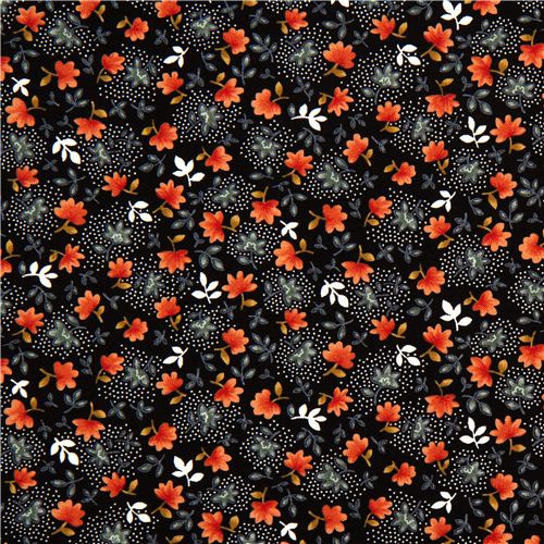 black designer fabric with small flowers and leaves 2