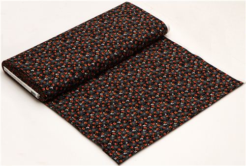 black designer fabric with small flowers and leaves 3