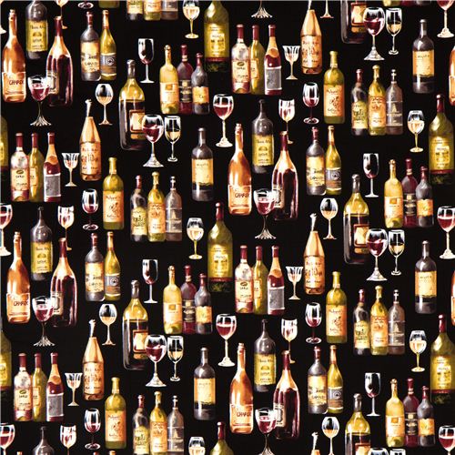 black designer fabric with wine bottle glass 2