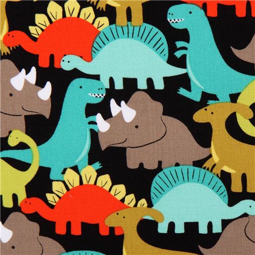 black dinosaur fabric retro Michael Miller Dino-Mites Fabric