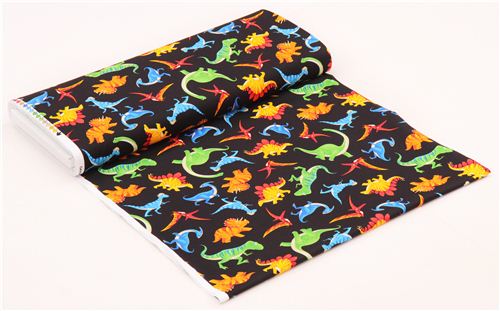schwarzer Dinosaurier Stoff mit buntem Dino Timeless Treasures aus den USA 3