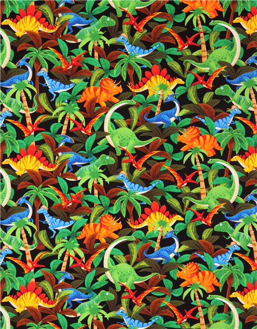 black dinosaur jungle fabric Timeless Treasures from the USA Fabric by ...