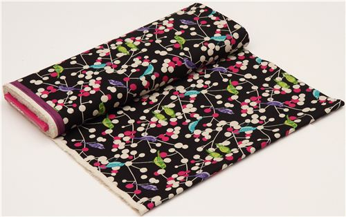 black echino birds and berries canvas fabric cherry 3
