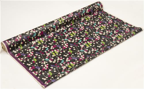 black echino birds and berries laminate fabric cherry 3